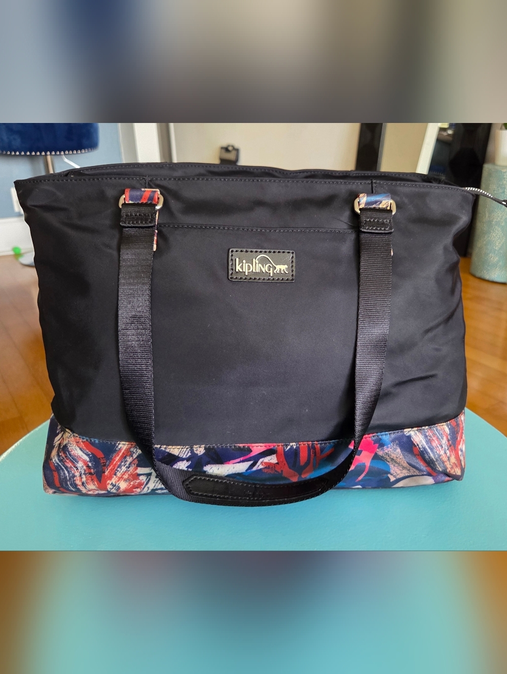 Kipling Black Tote with Multicolor Trim